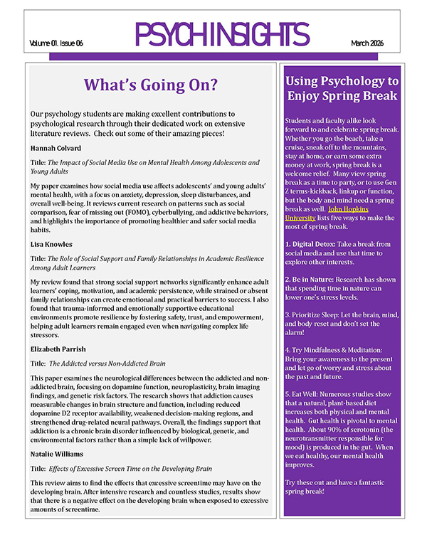 Page 1 of Psych Insights Newsletter